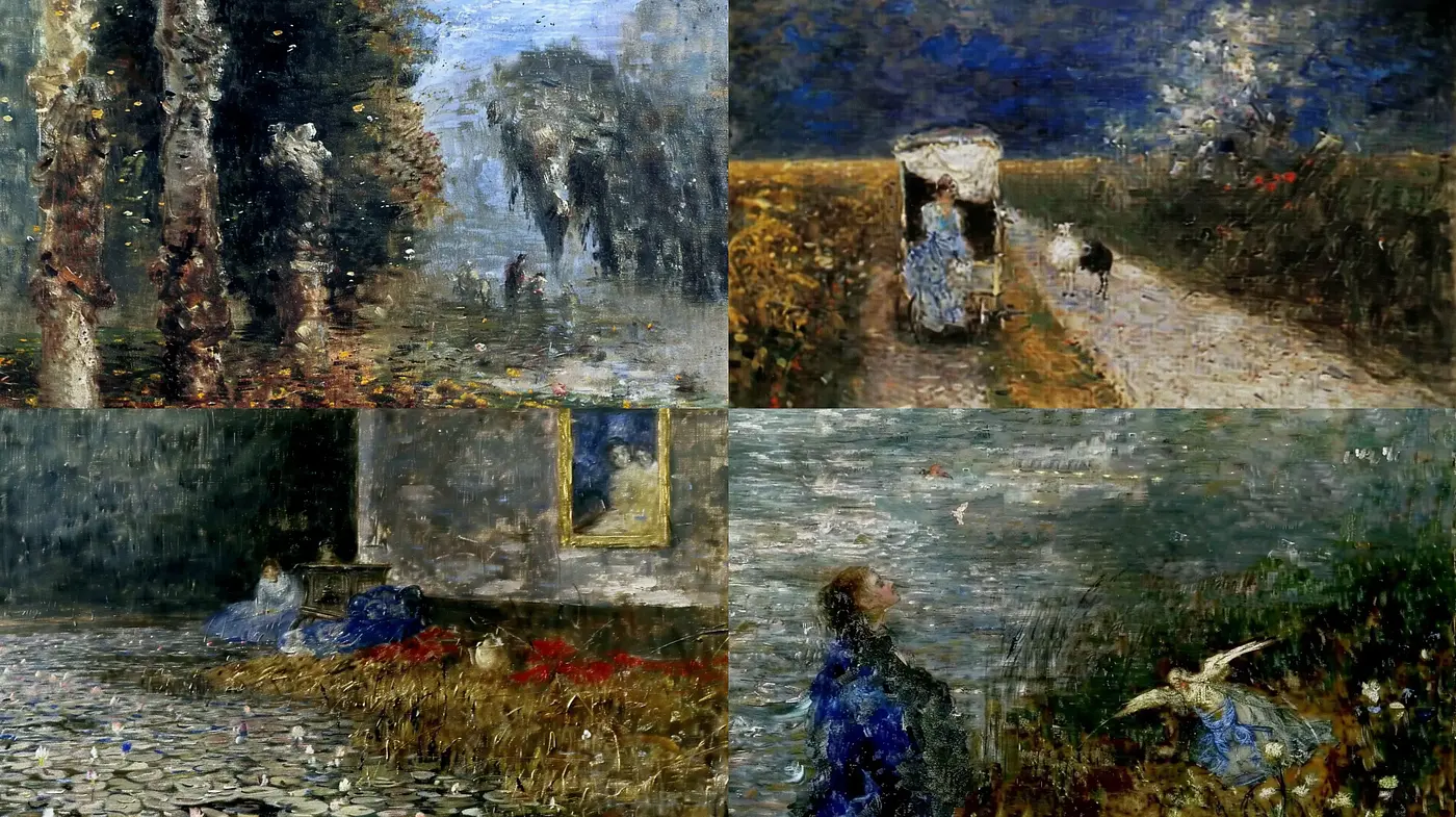 Impressionist Mosaic of Melancholic Scenes - Midjourney sref style