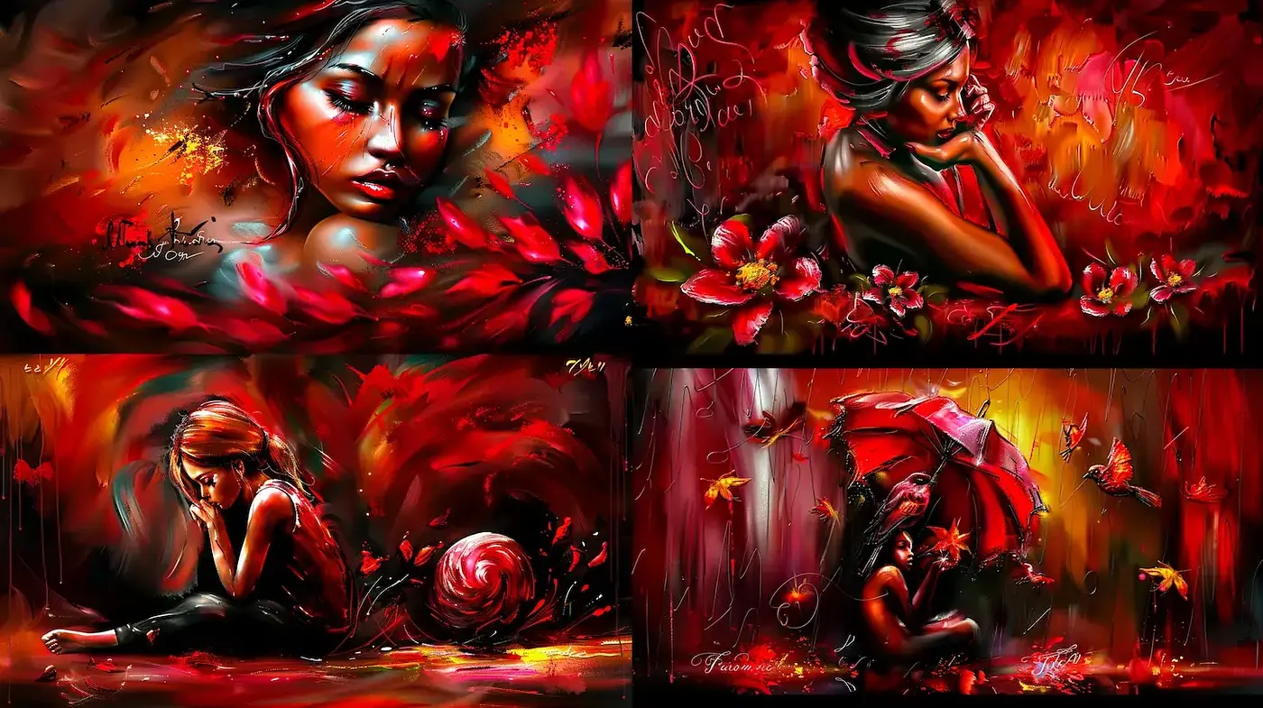 Vibrant and Emotional Artistic Display with Rich Textures and Bold Expressions - Midjourney sref style