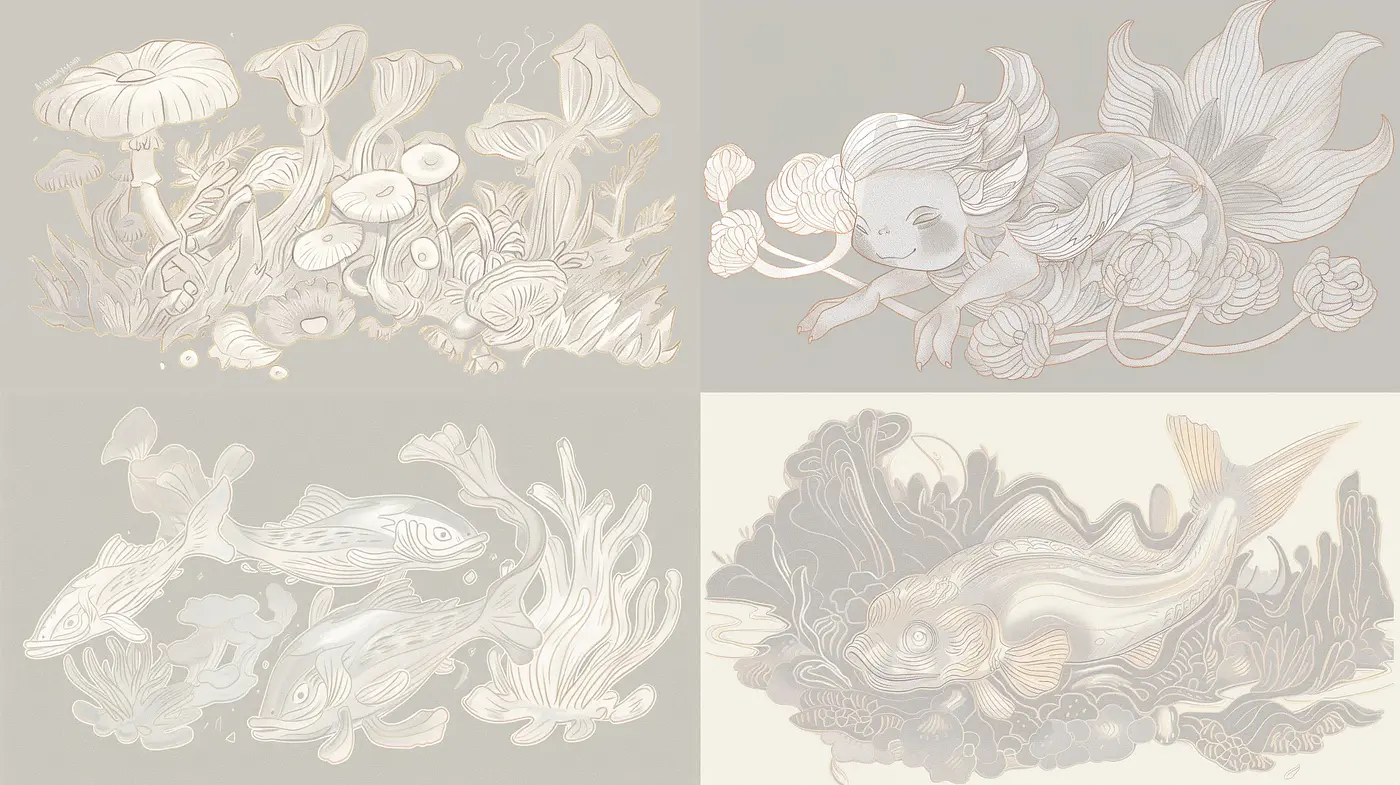 Ethereal Nature in Monochromatic Whimsy - Midjourney sref style