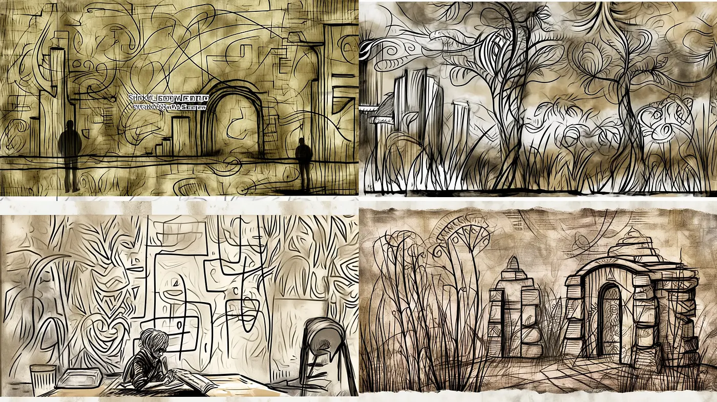 Abstract Sketches in Sepia: A Harmonious Blend of Linear Dynamics and Organic Forms - Midjourney sref style