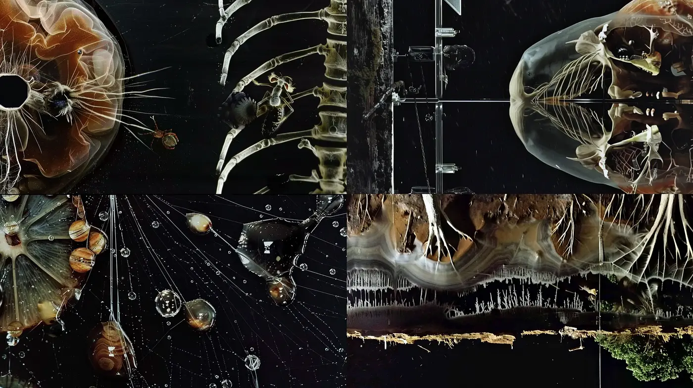 Surreal Biological Symphony in Dark Space - Midjourney sref style