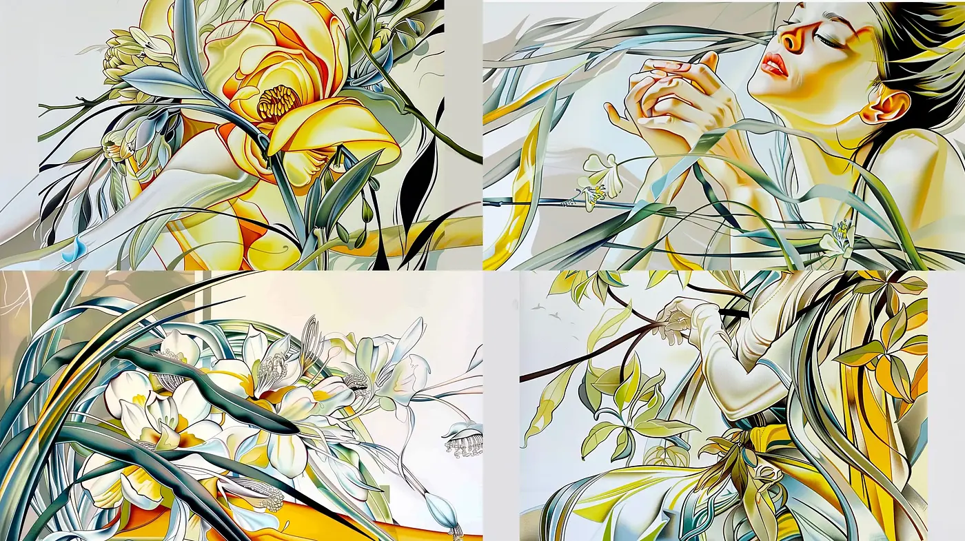 Ethereal Botanical Dreams in Luminous Hues - Midjourney sref style