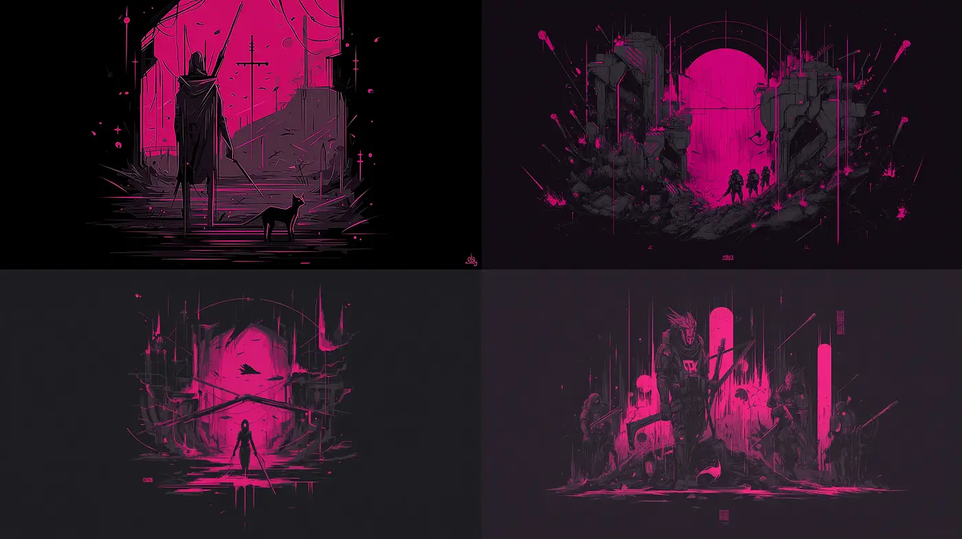 Dark and Evocative Abstract Illustration with Neon Accents - Midjourney sref style