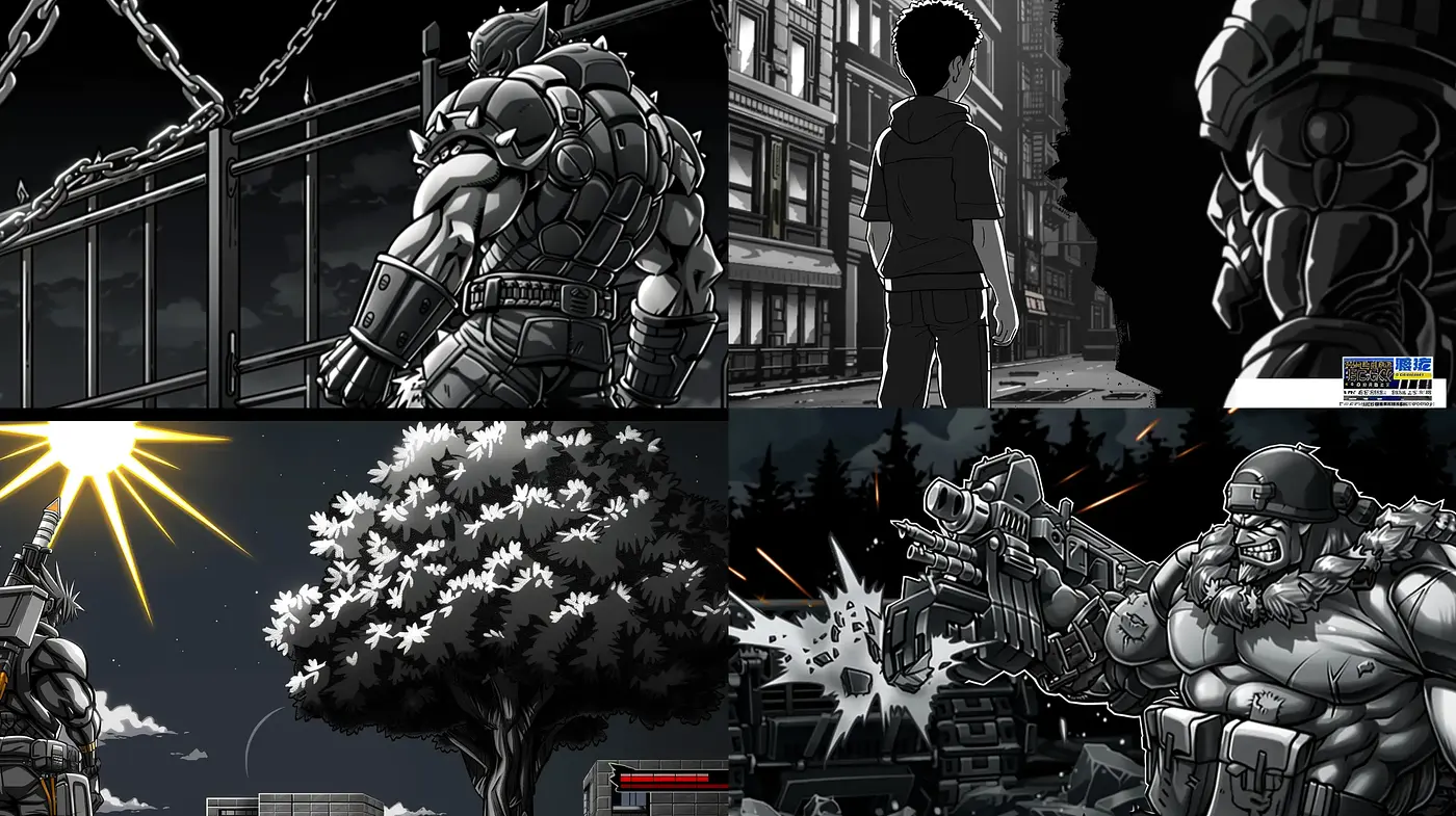 Monochrome Mecha: A Fusion of Anime Influences and High-Contrast Cinematography - Midjourney sref style