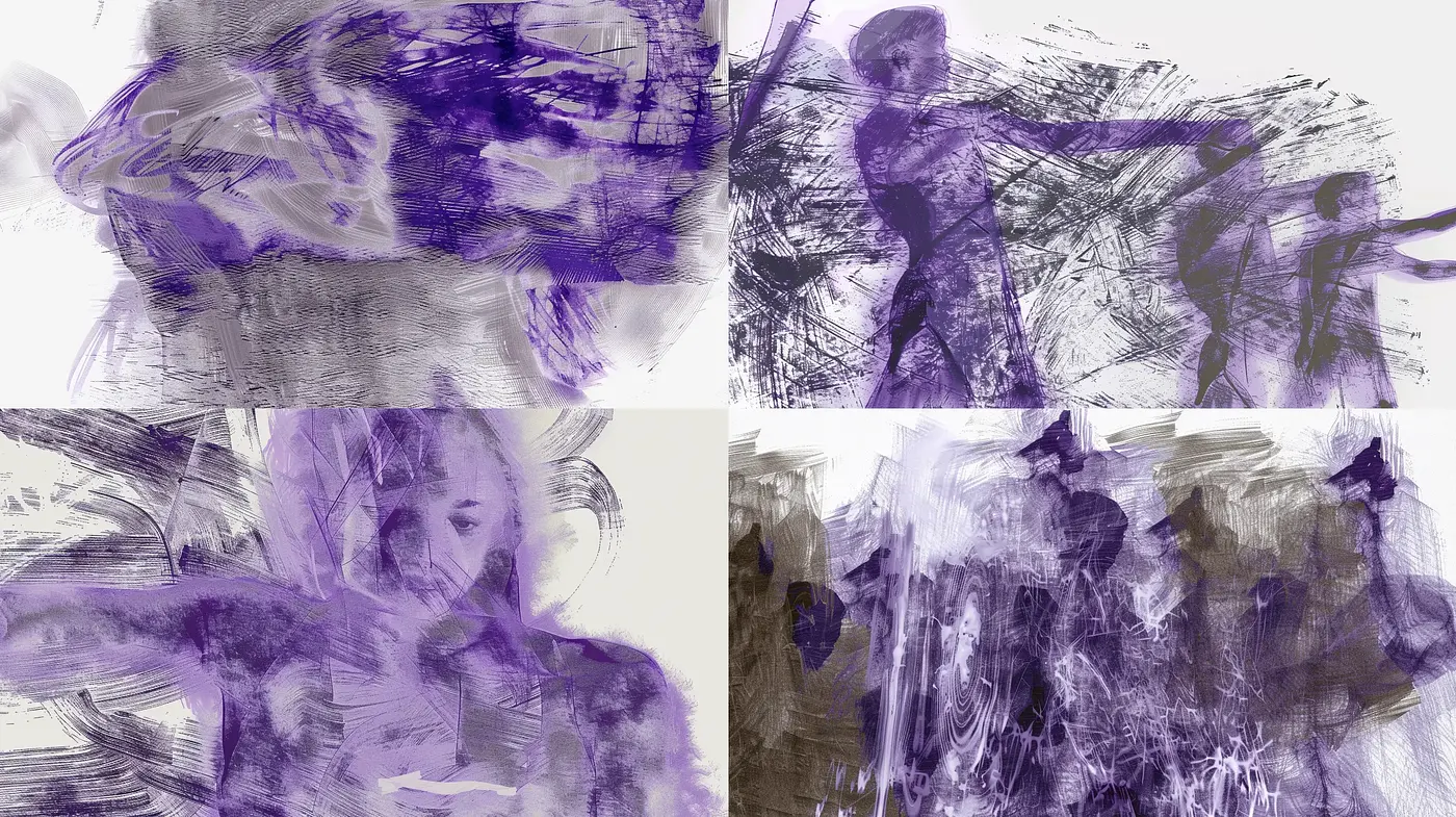 Ethereal Brushstrokes: A Study in Abstract Expressionism and Violet Hues - Midjourney sref style