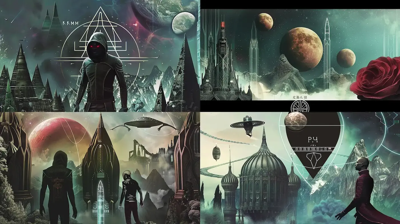 Surreal Cosmic Futurism with Geometric Elements and Ethereal Landscapes - Midjourney sref style