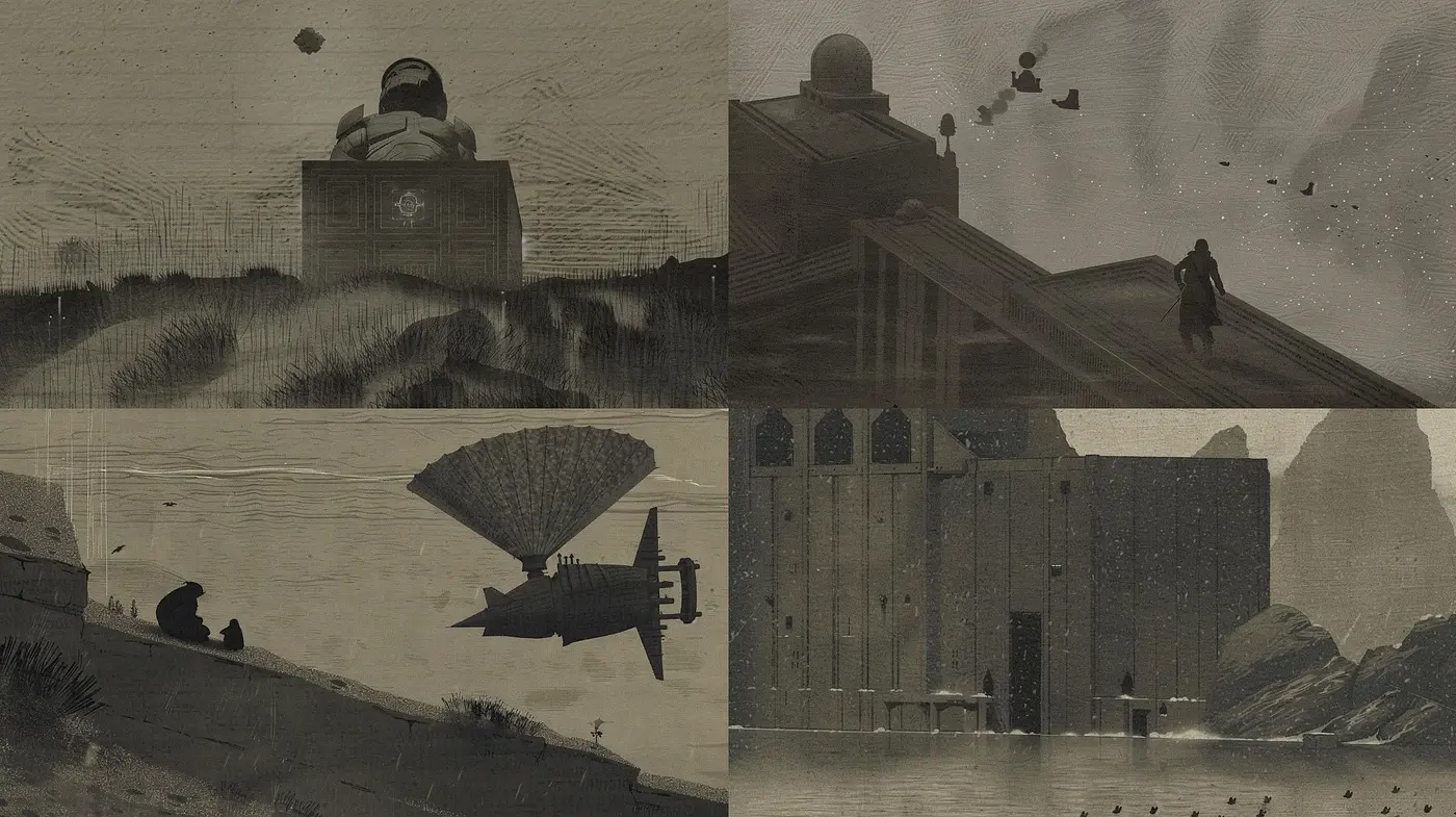 Monochromatic Visions of Sci-fi Elegance - Midjourney sref style