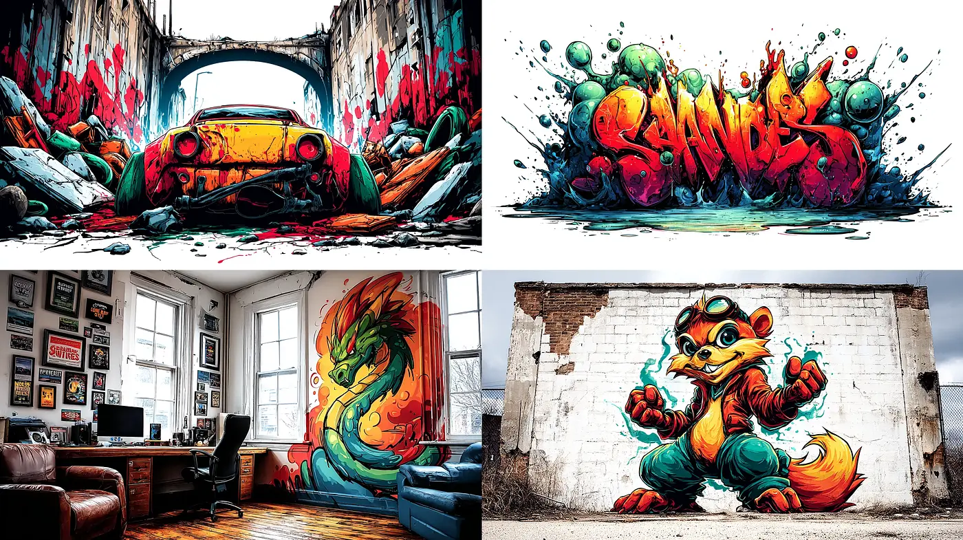 Vibrant Urban Graffiti Influenced by Street Art Aesthetics - Midjourney sref style