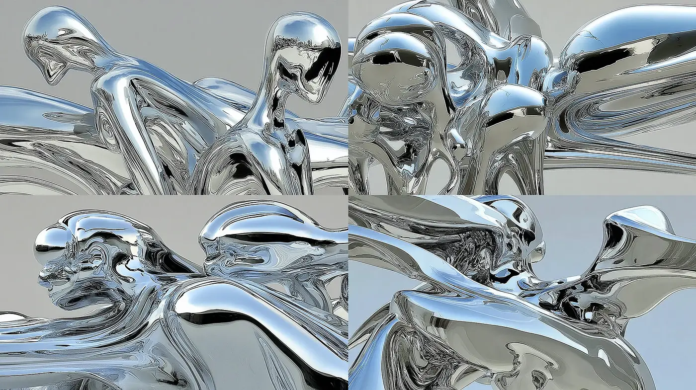 Futuristic metallic abstraction with fluid forms - Midjourney sref style