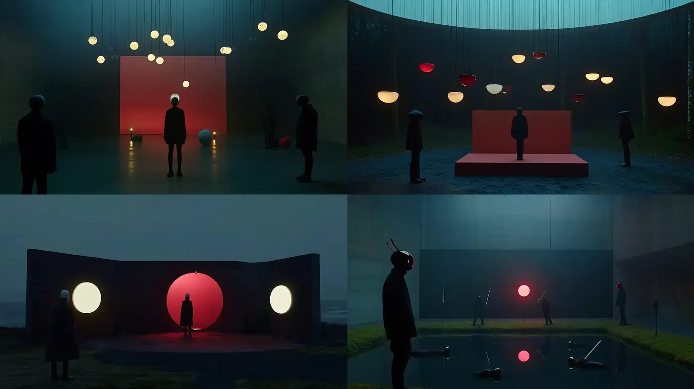 Eerie Minimalist Visions with a Cinematic Luminescence - Midjourney sref style