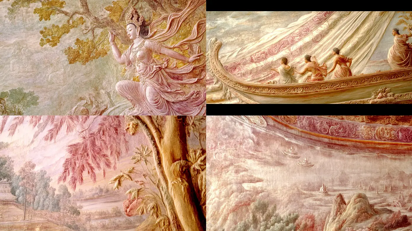Ethereal Elegance of Mythological Pastoral Scenes - Midjourney sref style
