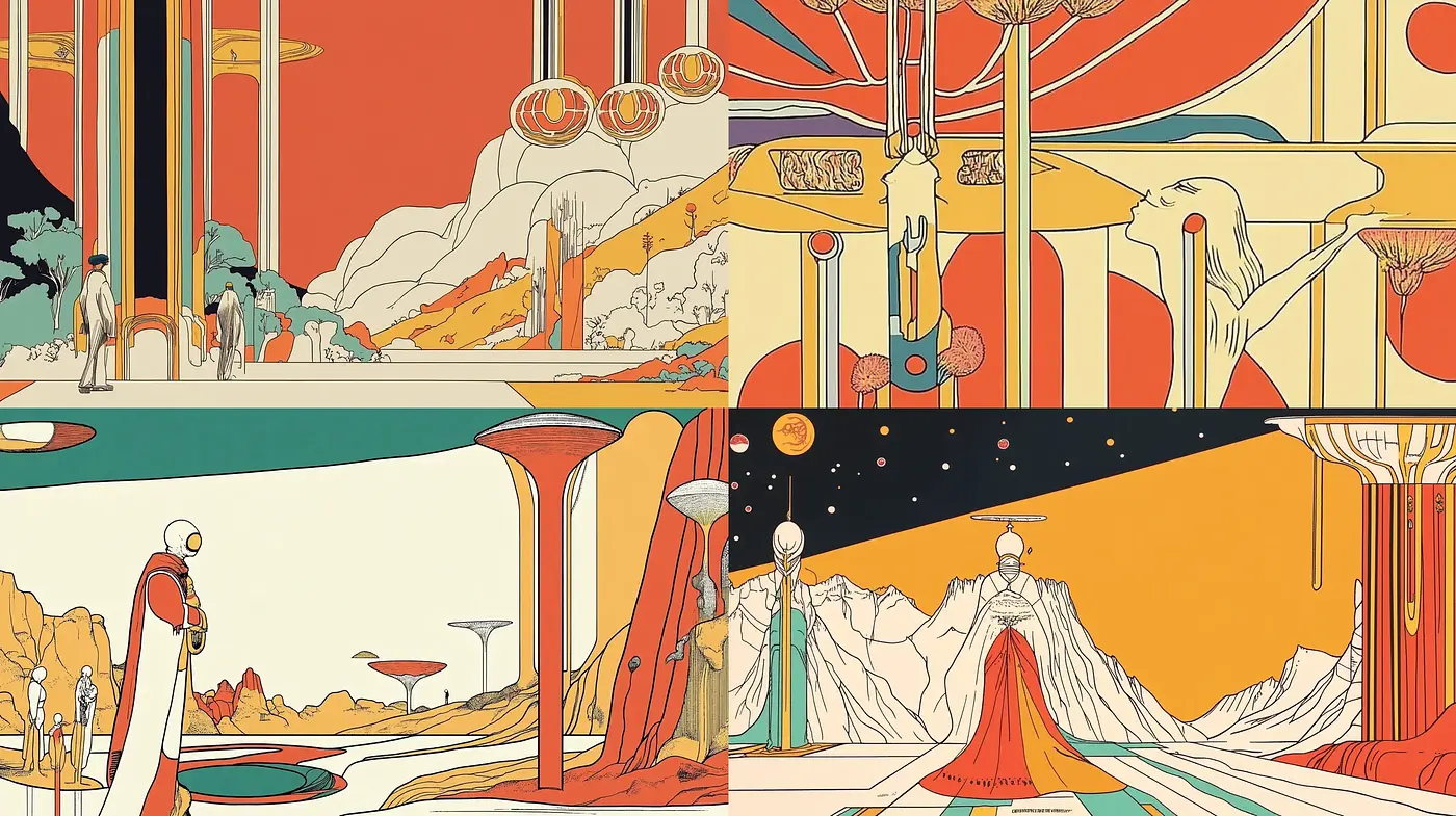 Futuristic Elegance with Art Nouveau Flair in a Harmonious Earth Toned Symphony - Midjourney sref style