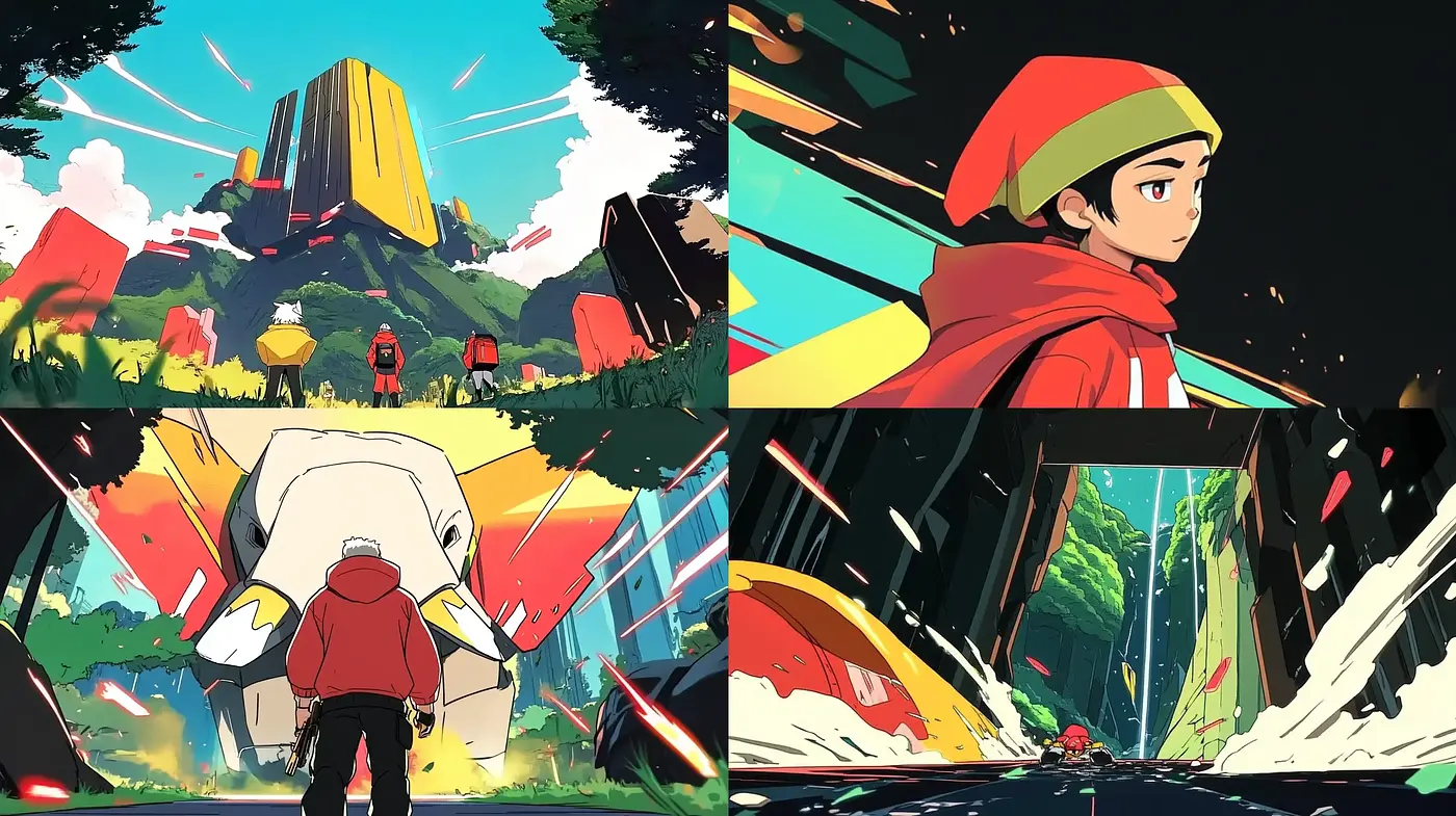 Vibrant Adventure: A Homage to Modern Anime Storytelling - Midjourney sref style