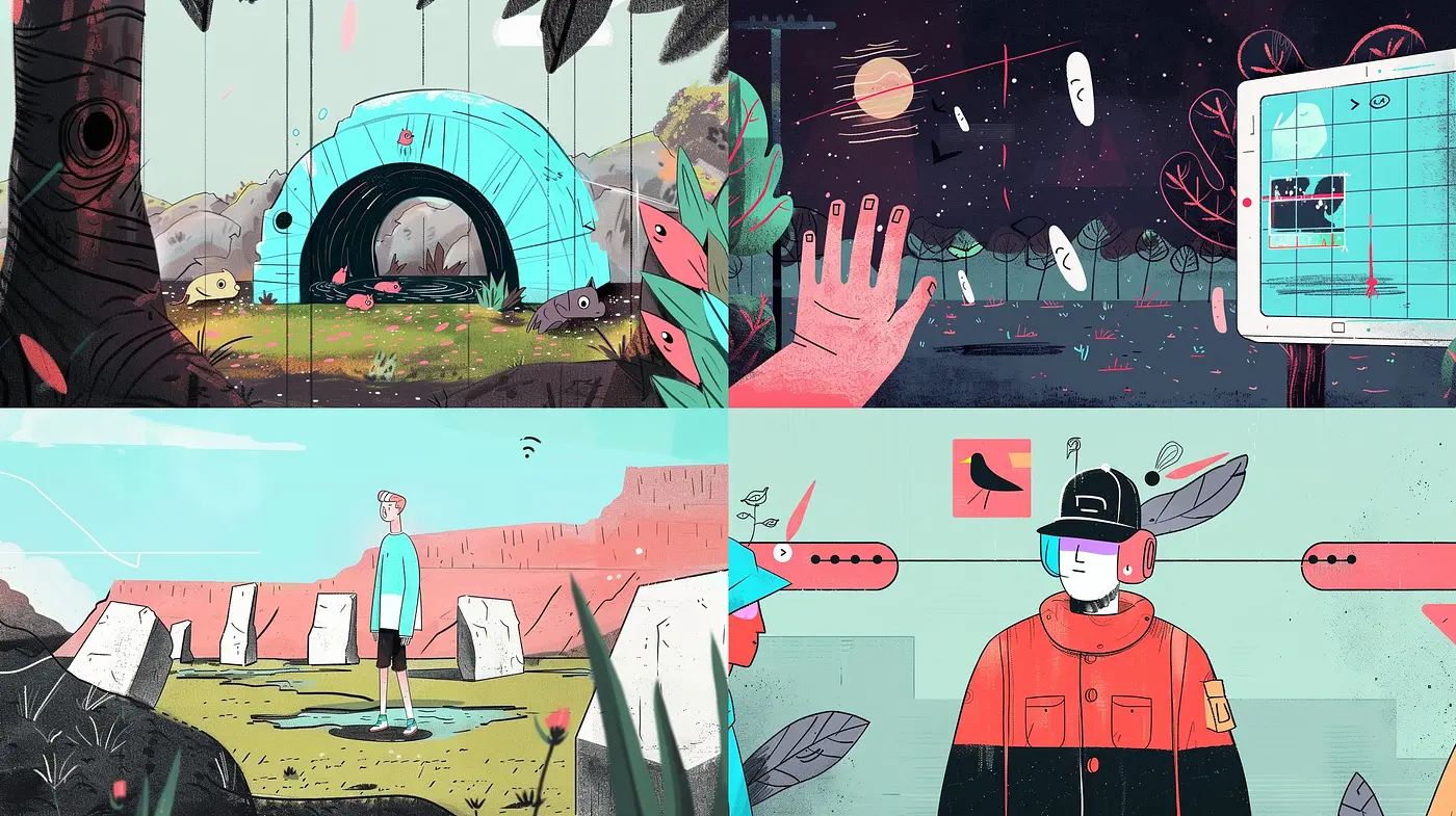 Consistently Stylized Retro-Futuristic Digital Art with Surrealist Undertones - Midjourney sref style