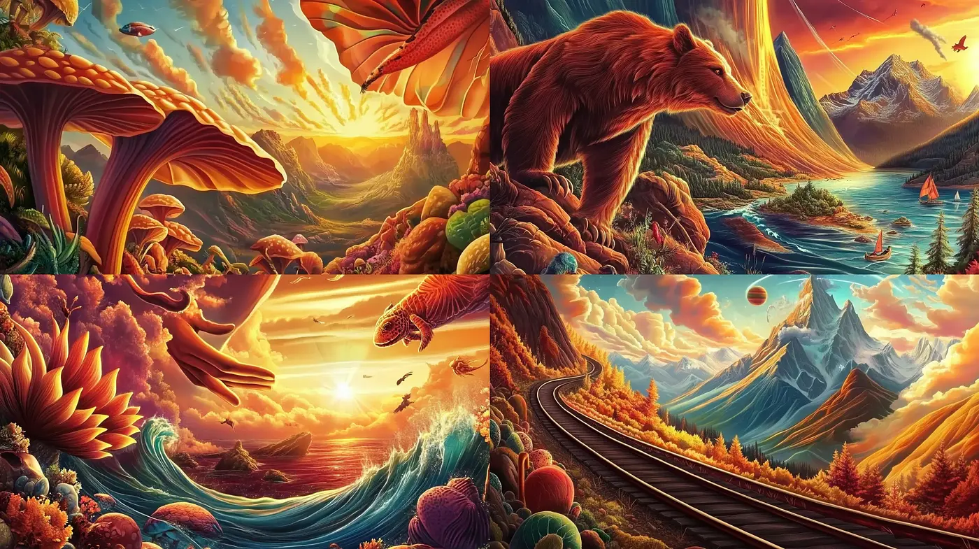 Vivid Imaginative Wilderness: A Fusion of Surrealism and Fantasy Art - Midjourney sref style