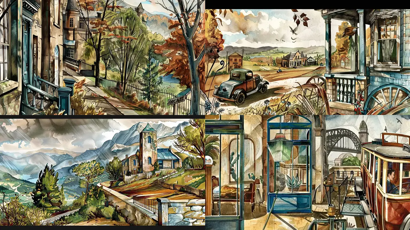 Nostalgic Serenity in Brushstroke Harmony - Midjourney sref style