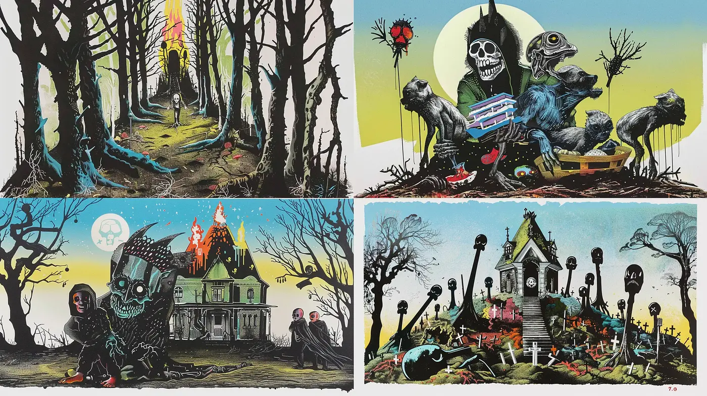 Eerie Surrealism in a Haunted Dreamscape: A Stylistic Fusion - Midjourney sref style