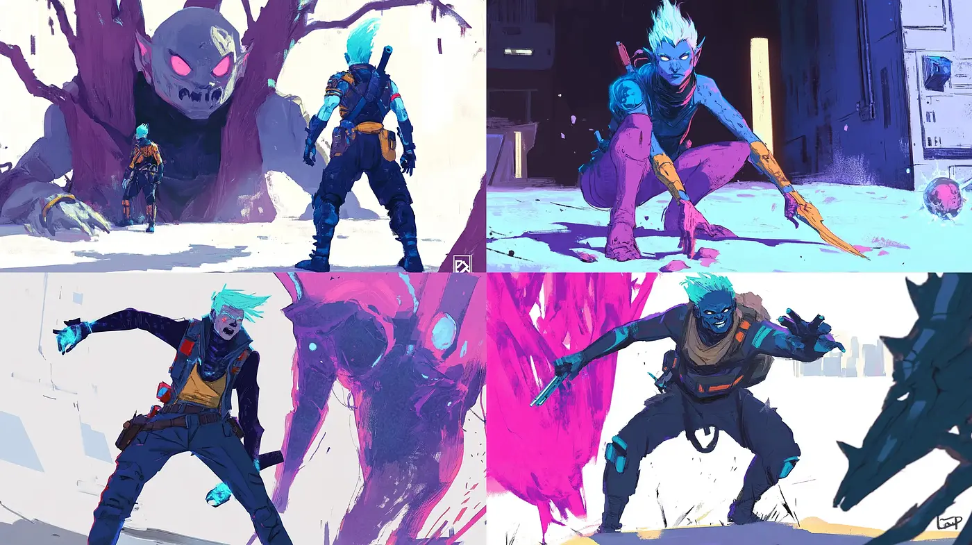 Dynamic Sci-Fi Tableau with Vivid Contrast and Expressive Brushwork - Midjourney sref style