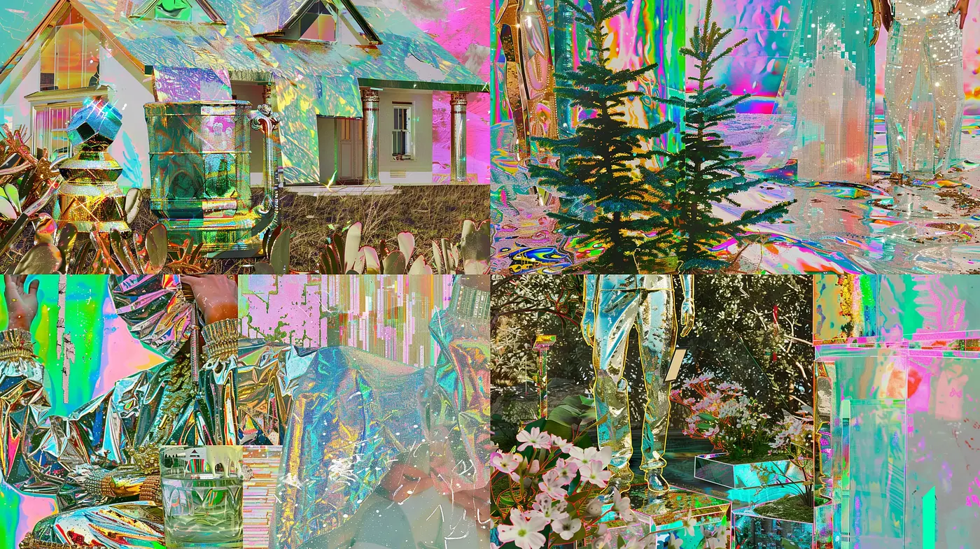 Ethereal Glitchscape: A kaleidoscopic vision of fragmented reality - Midjourney sref style