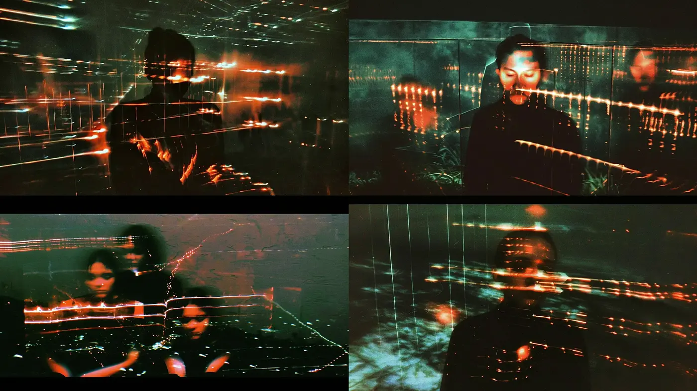 Cyber-noir Dreamscape: A Fusion of Digital Distortion and Neon Hues - Midjourney sref style