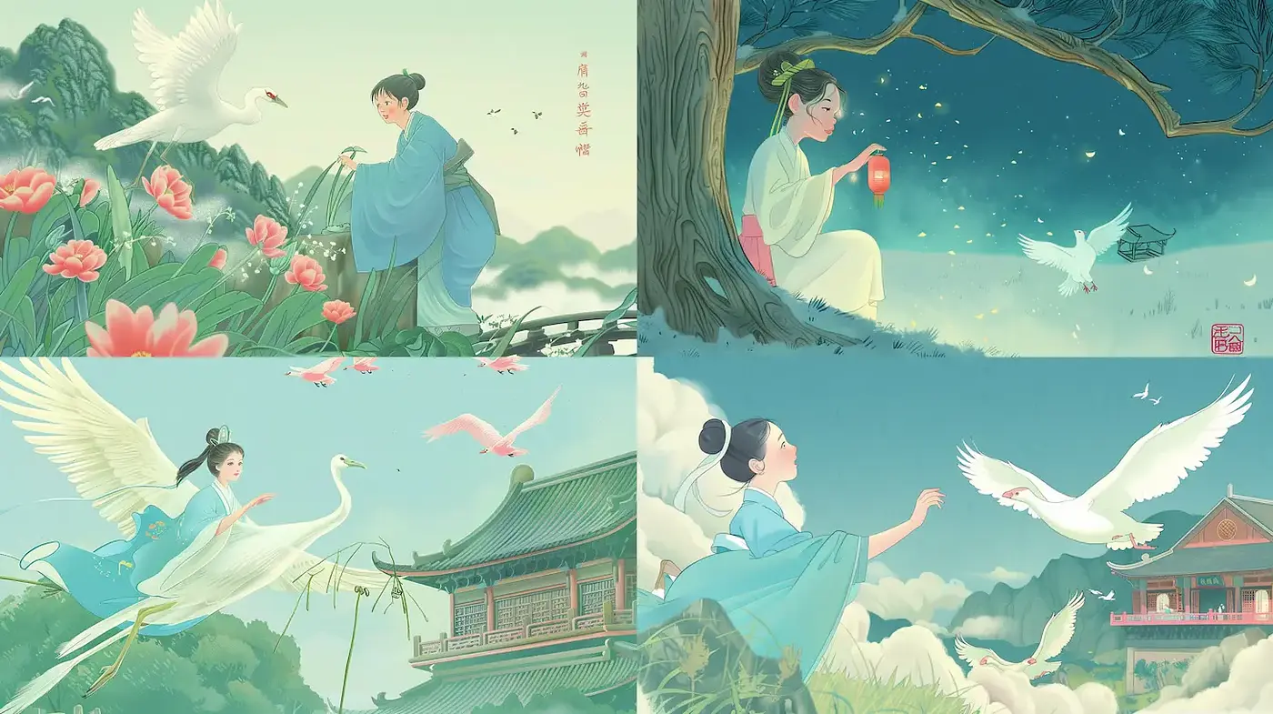 Delicate and Serene Depictions of Nature and Harmony in Soft Tones - Midjourney sref style
