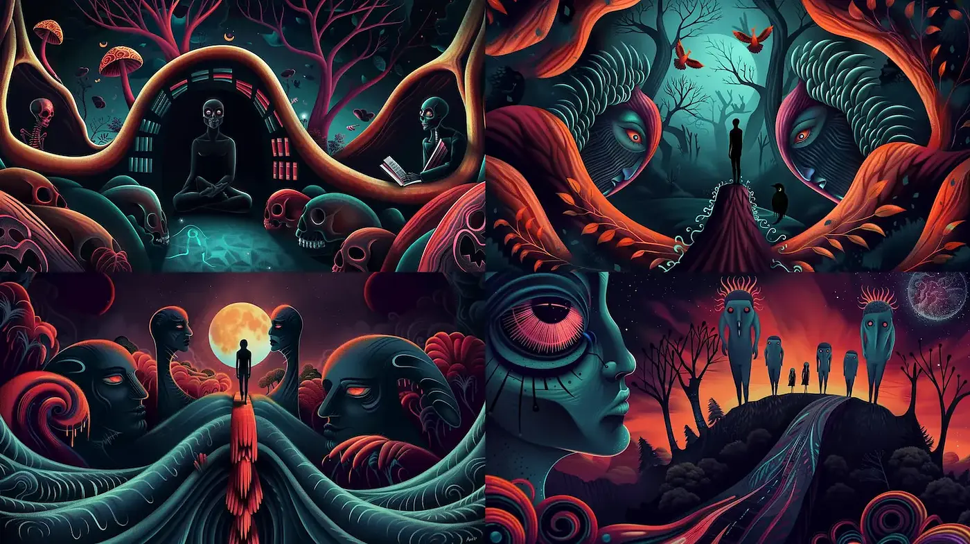 Surreal and Intricate Illustrations with a Vibrant Color Scheme - Midjourney sref style