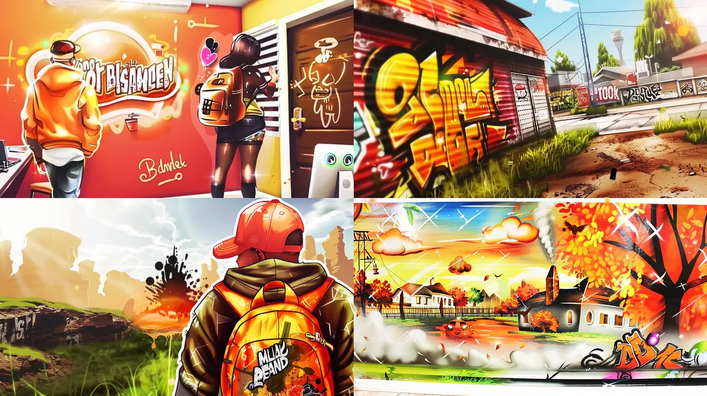 Sun-Drenched Graffiti Dreamscape: A Vivid Portrayal of Urban Expression and Nostalgia - Midjourney sref style