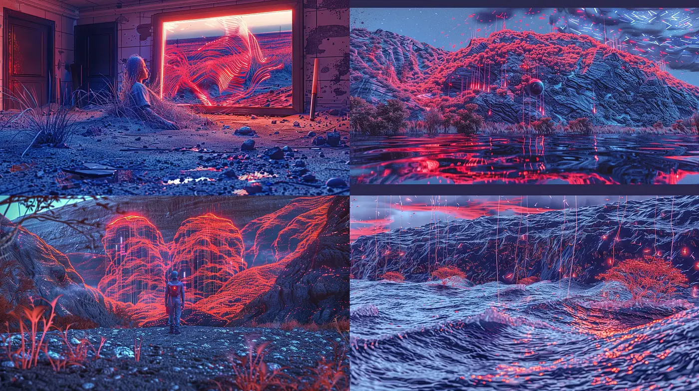Neo-Spectral Dreamscape: A Fusion of Digital Impressionism and Neon Noir - Midjourney sref style