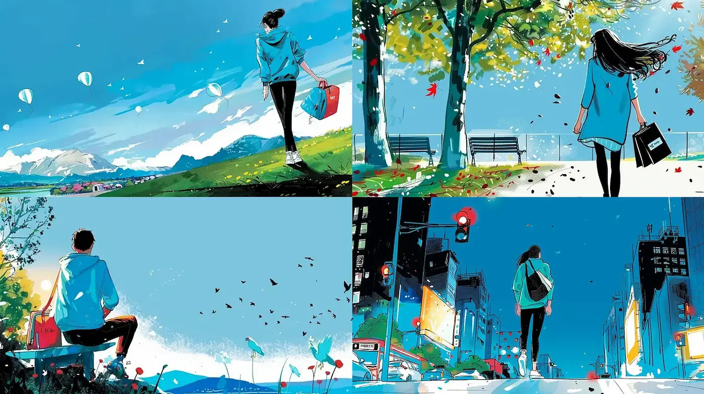 Vibrant Illustrative Style with Urban and Natural Themes - Midjourney sref style