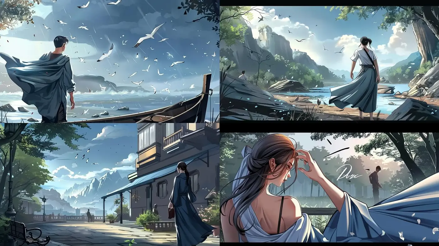 Ethereal Elegance in Azure Hues: A Harmonious Blend of Serenity and Dynamic Movement - Midjourney sref style