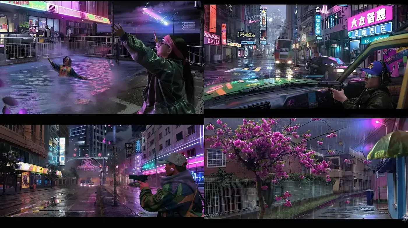 Futuristic Urban Nightscape with Vibrant Neon Accents - Midjourney sref style