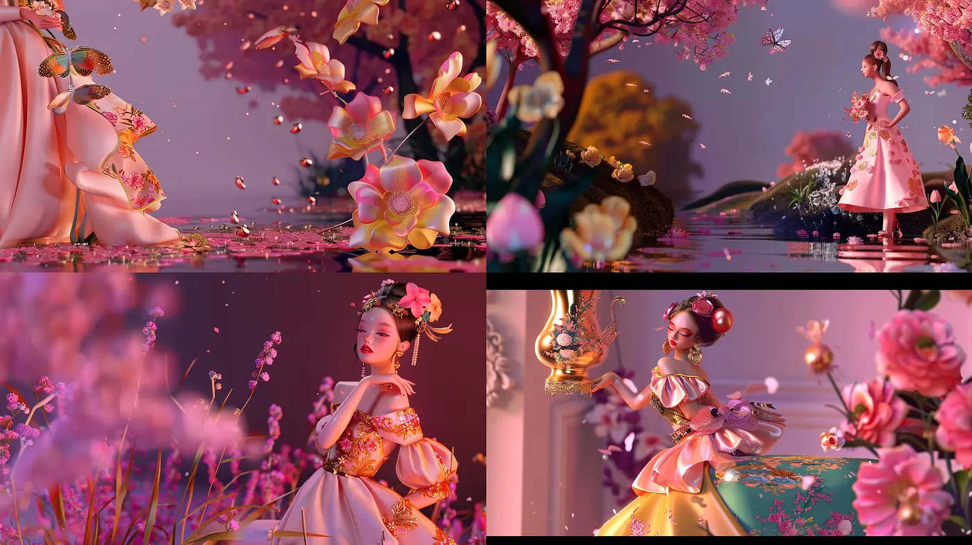 Ethereal Twilight Blossom: A Fusion of Digital Impressionism and Floral Fantasia - Midjourney sref style