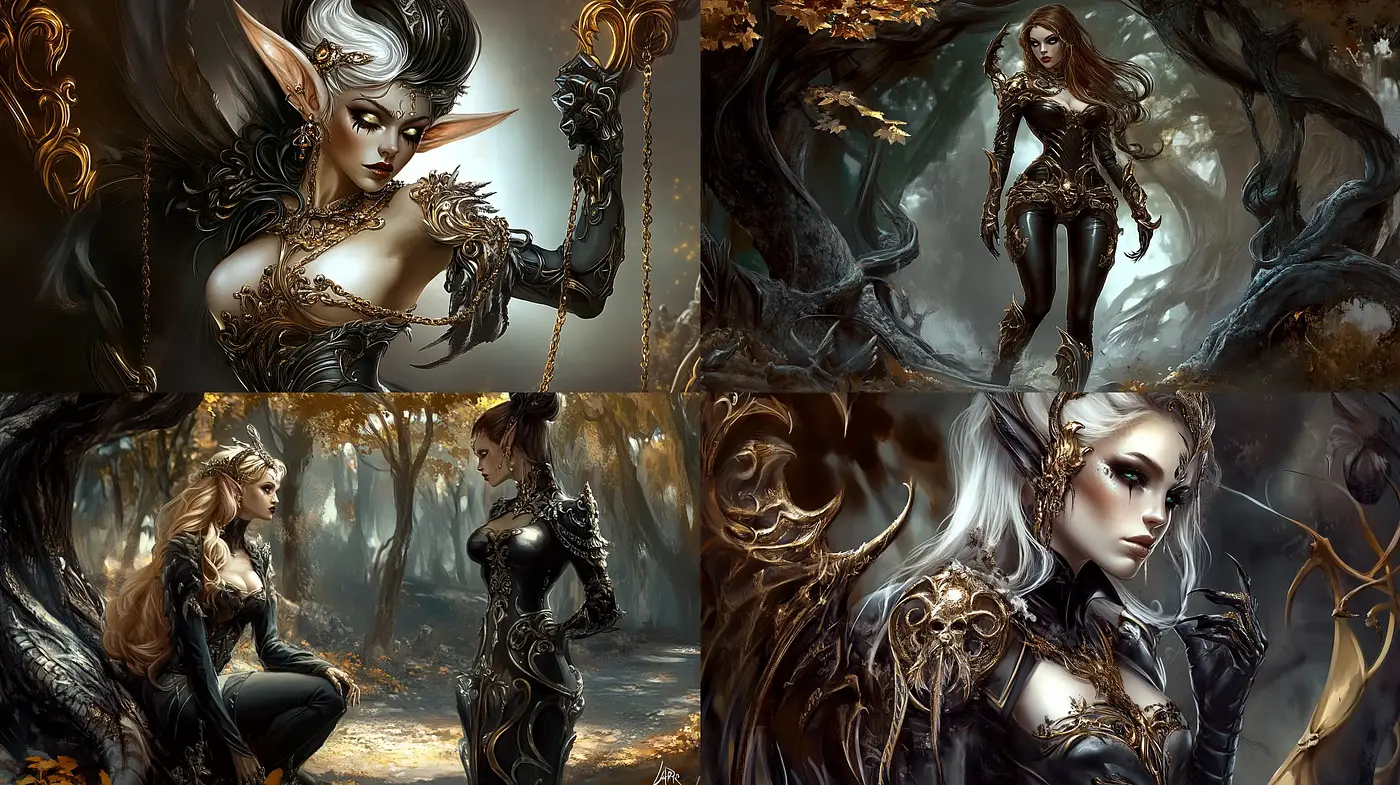 Ethereal Bronze Fantasy: A Fusion of Metallic Sheen and Enchanted Woods - Midjourney sref style
