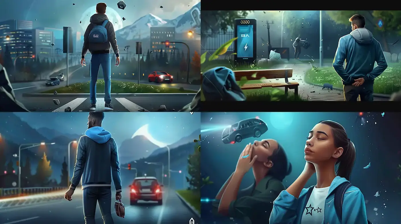 Dynamic and immersive urban landscapes with modern characters - Midjourney sref style
