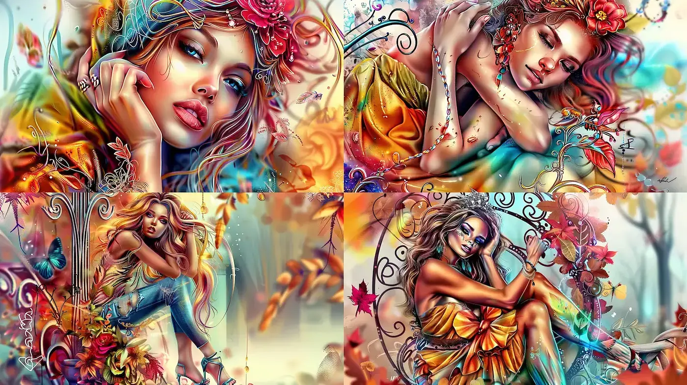 Vibrant and Whimsical Illustrations with a Floral Touch - Midjourney sref style