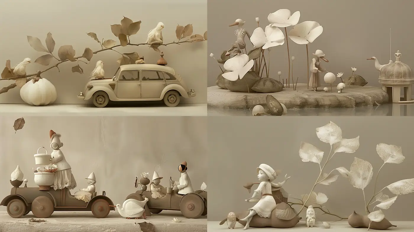 Harmonious Monochrome Dreamscape: A Blend of Nature and Stillness in Sepia Tones - Midjourney sref style