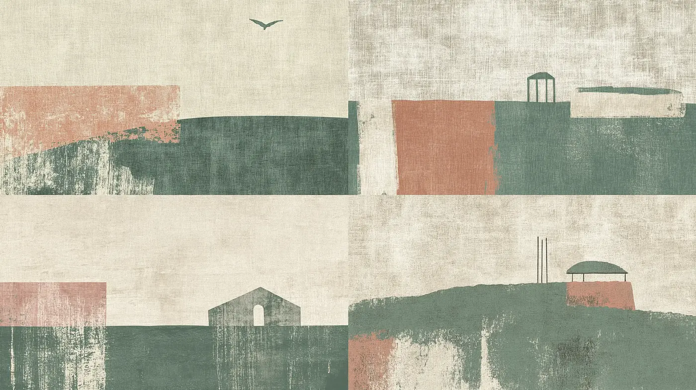 Aged Fabric of Serenity: Vintage Pastoral Scenes with a Subtle Textured Overlay - Midjourney sref style