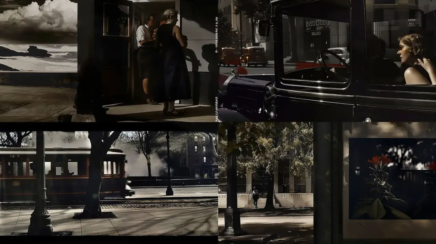 A Cohesive Blend of Nostalgic Film Noir with Contemporary Elements - Midjourney sref style