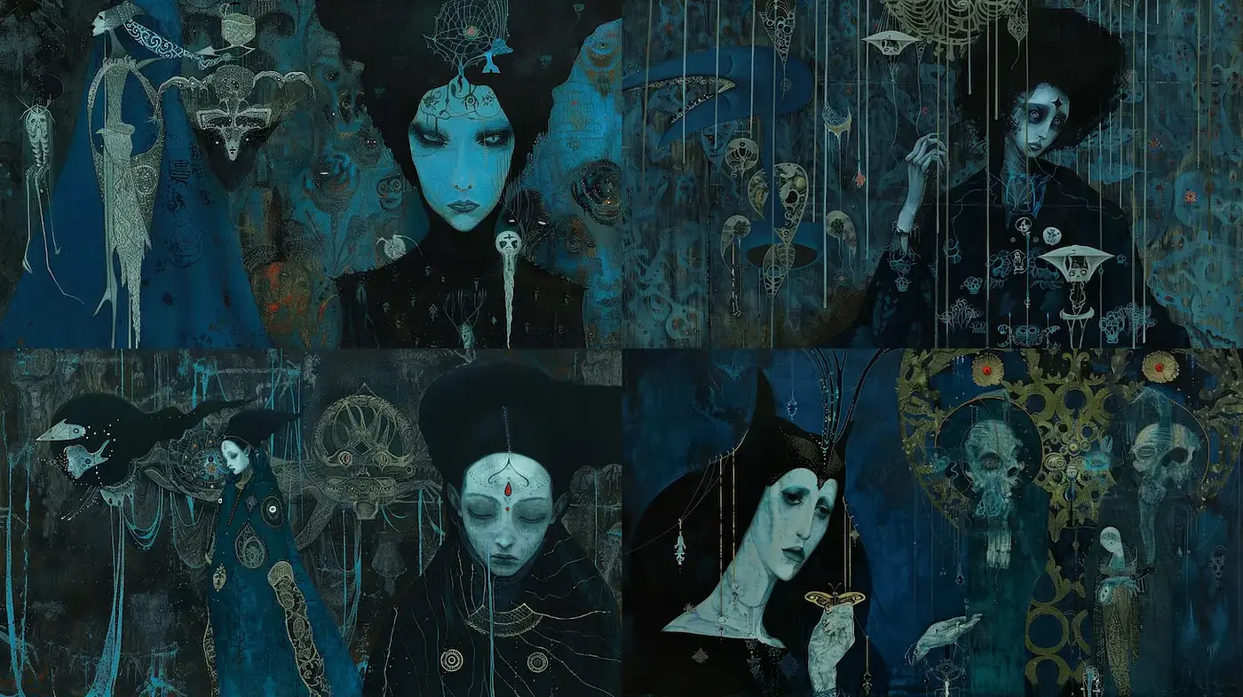 Darkly Elegant Intricacies with a Dreamlike Quality - Midjourney sref style