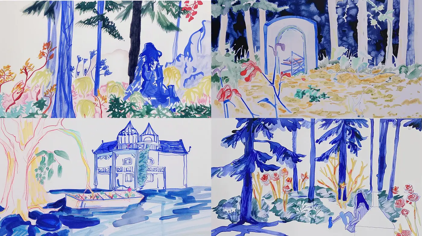 Whimsical Watercolor Garden Scenes - Midjourney sref style