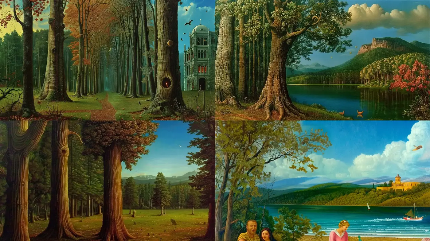 Harmonious Pastoral Dreamscapes Infused with Magical Realism - Midjourney sref style