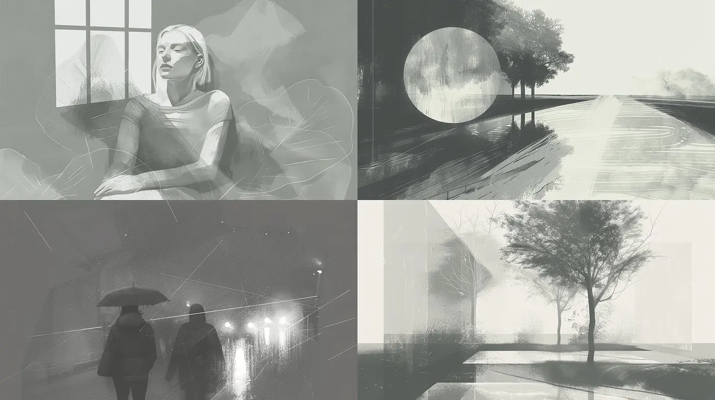 Monochromatic Whispers of Nature and Solitude - Midjourney sref style