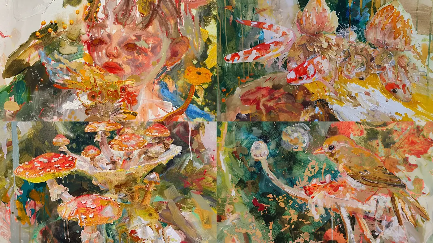 Abstract Expressionist Brushwork with Vivid Nature Accents - Midjourney sref style