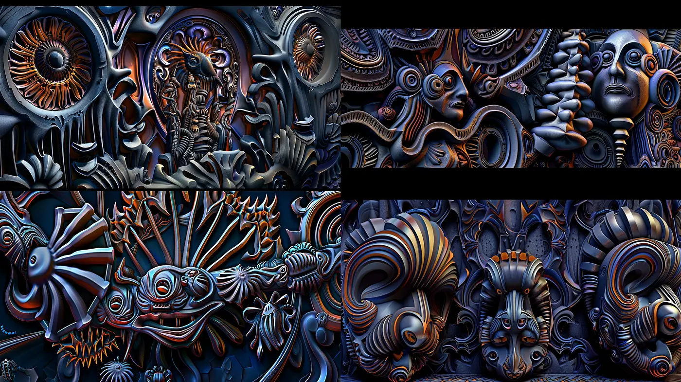 Enigmatic Elegance in Surreal Mechanica: A Dali-esque Fusion of Organica and Technology - Midjourney sref style
