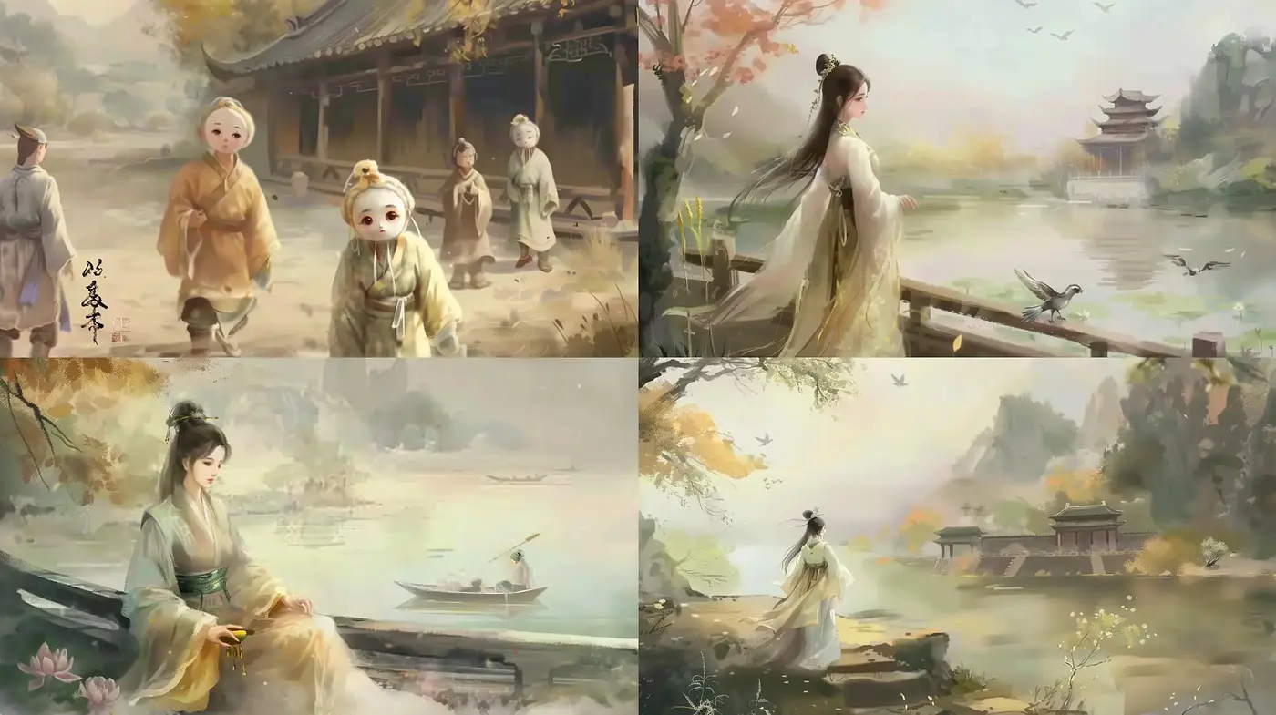 Harmonious Pastoral Scenes with a Traditional Eastern Artistic Touch - Midjourney sref style