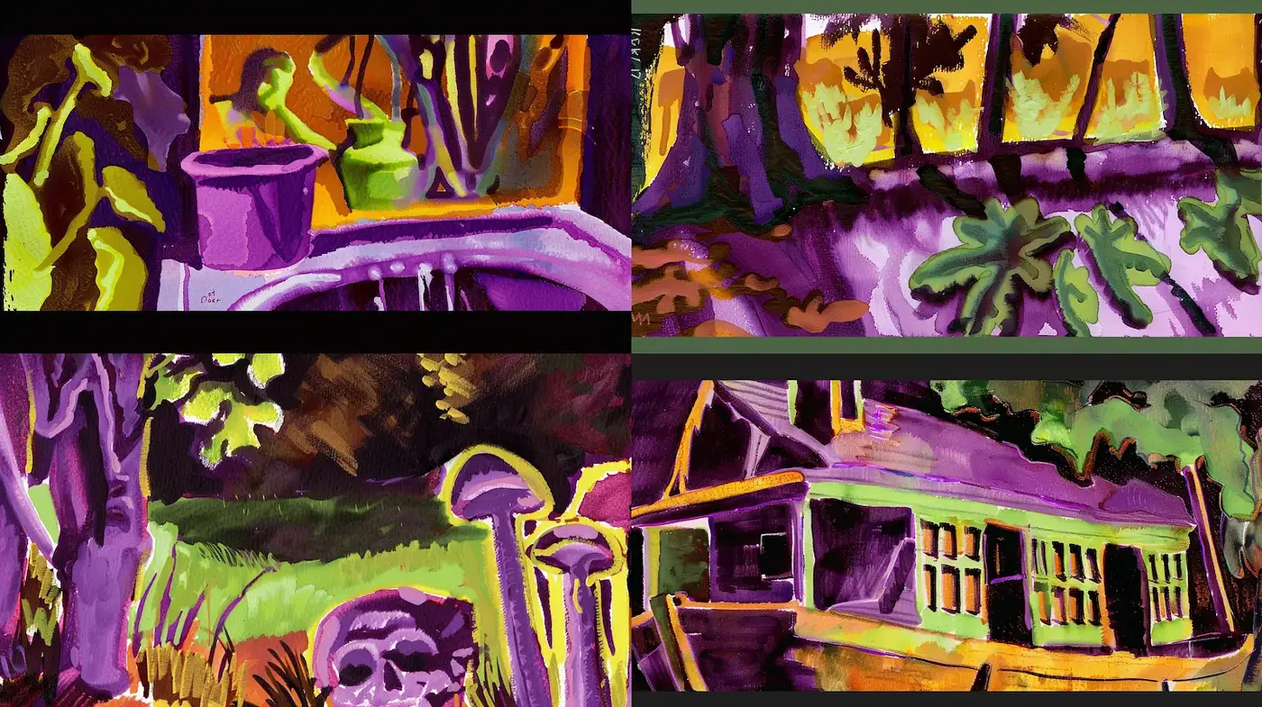 Vibrant and Enigmatic Botanical Landscapes with a Touch of Surrealism - Midjourney sref style