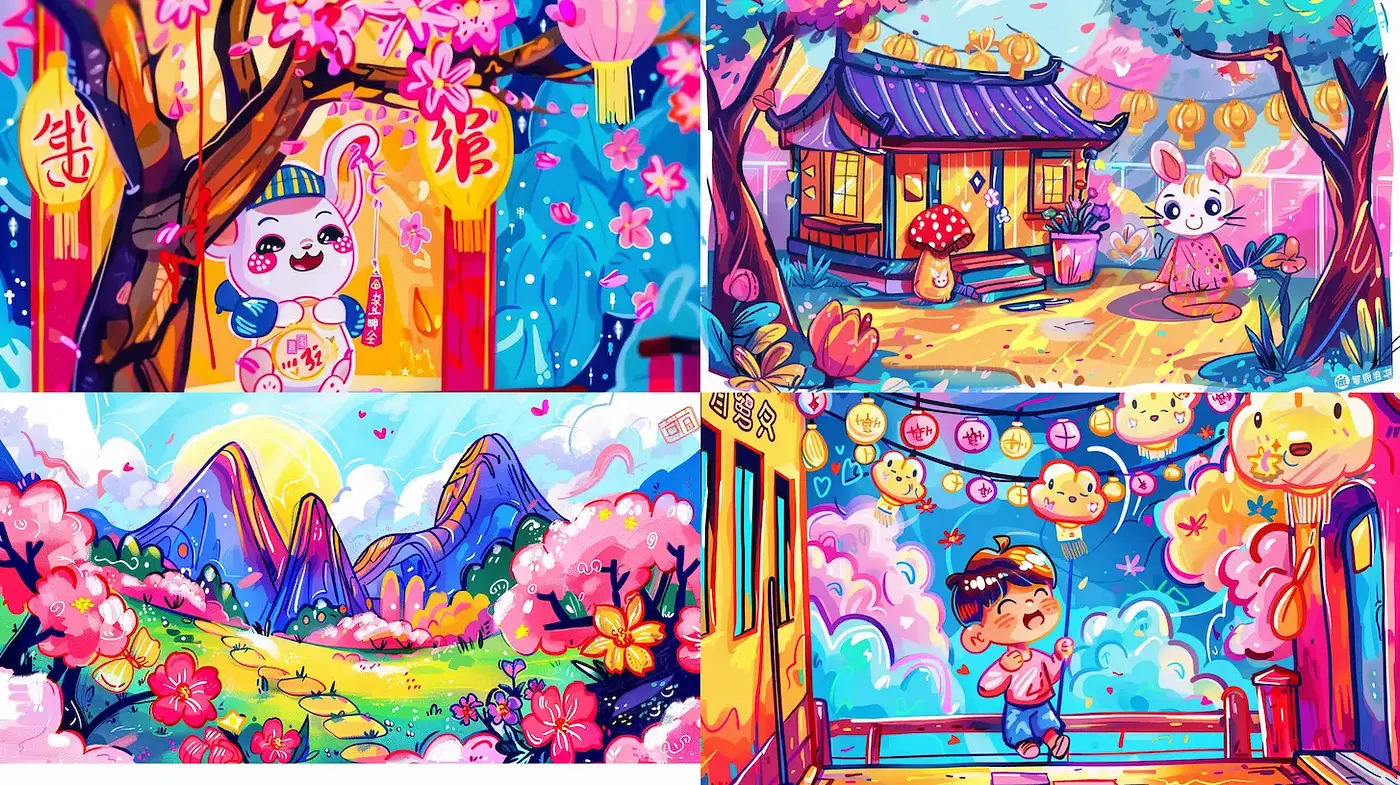 Vibrant and Playful Colorful Landscapes with a Whimsical Touch - Midjourney sref style