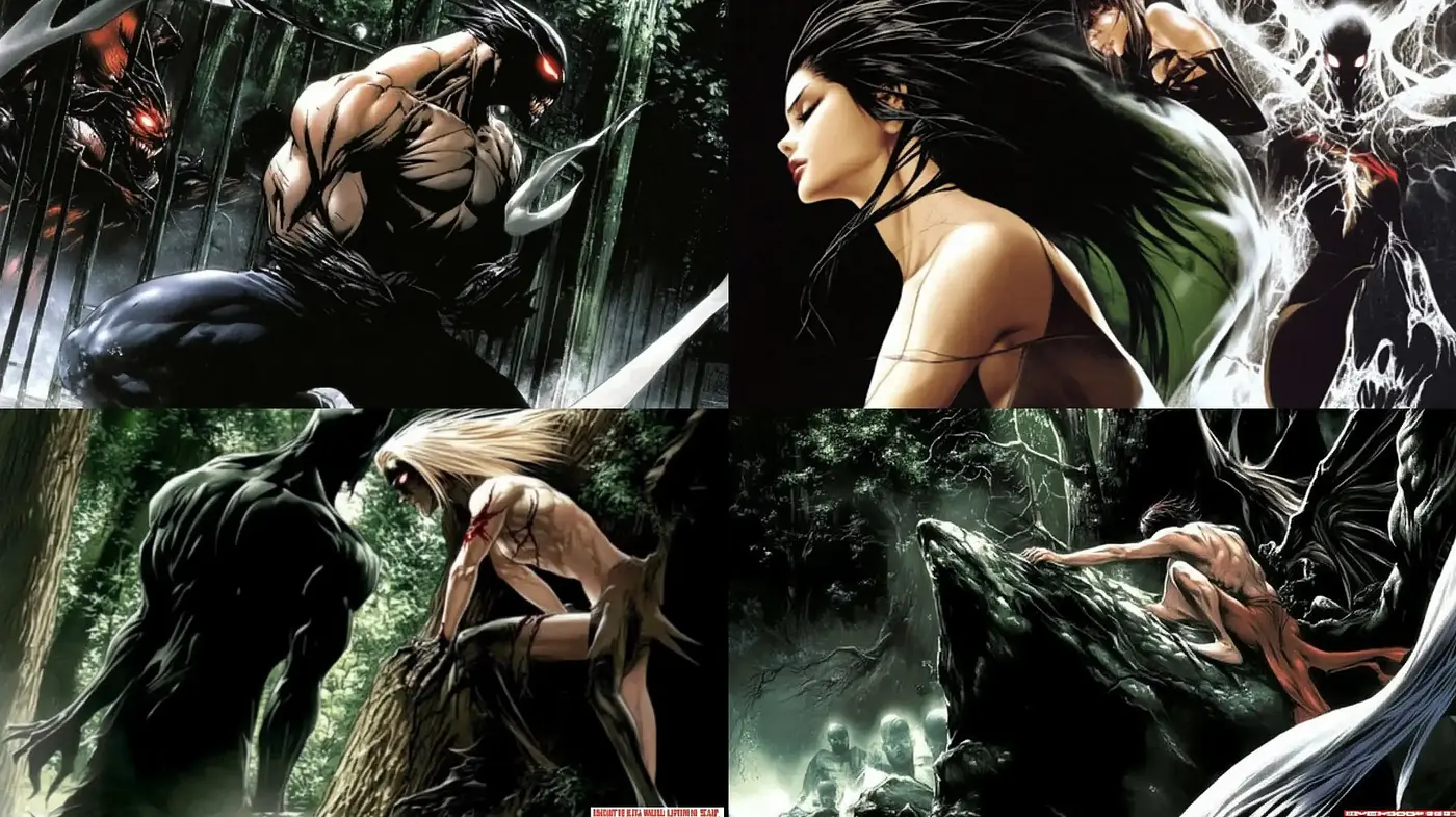 Dynamic Graphic Novel Illustrations with a Dark and Intense Palette - Midjourney sref style