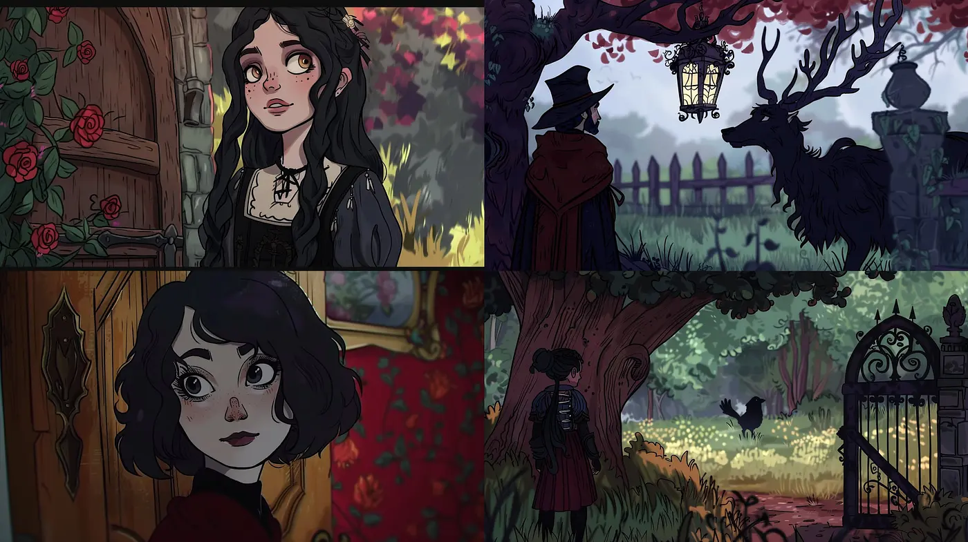 Gothic Enchantment: A Stylized Homage to Tim Burton’s Peculiar Aesthetics with a Twist of Modern Graphic Novel Techniques - Midjourney sref style