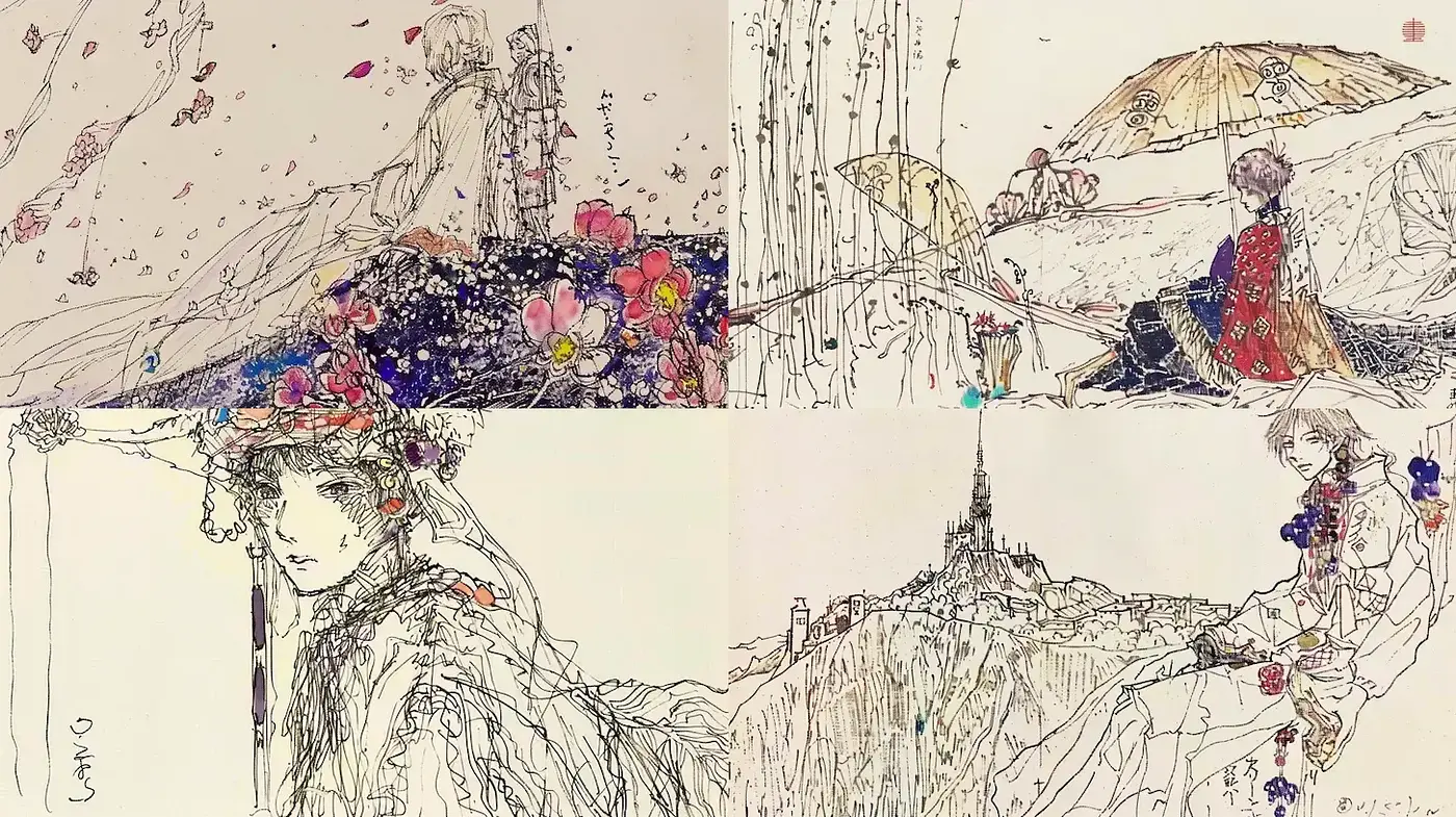 Elegant Whimsical Illustrations with a Captivating Romantic Flair - Midjourney sref style